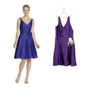 Alfred Sung Cocktail Length Wrap Bodice Dress in Majestic Purple Size 14